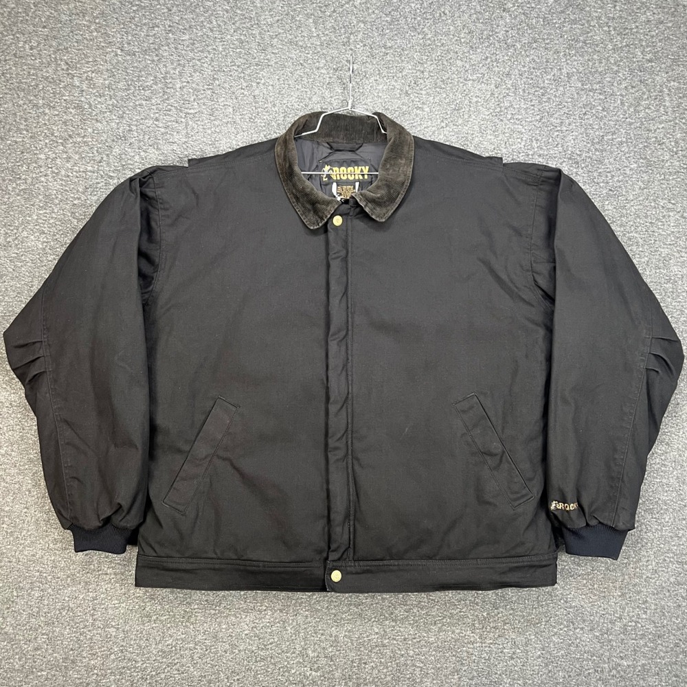 Rocky Canvas Work Jacket Mens XL Black Corduroy Collar Quilted Lined Heavyweight